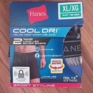 XL (40/42") Polyester Hanes Cool Dri Black/Gray Tagless Long Leg Boxer Briefs